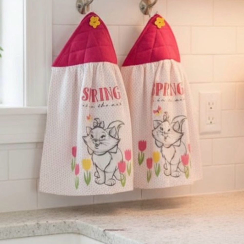 Hand made Spring aristocratic Marie Cat Kitchen Towels - Pink and White